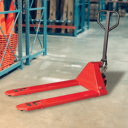 Effortless loading and unloading with Northern Safety Pallet Truck - Heavy-duty steel rollers and nylon wheels.
