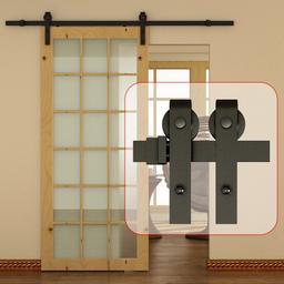 78&quot; Face Mount Barn Door Hardware Kit, Matte Black Finish Alt 1 - Image