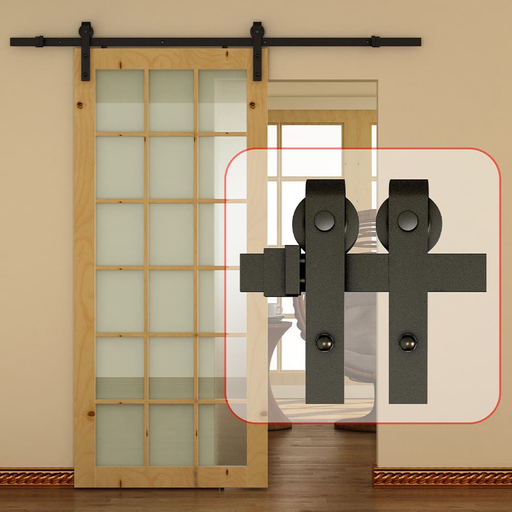 72&quot; Face Mount Barn Door Hardware Kit, Matte Black Finish Alt 1 - Image