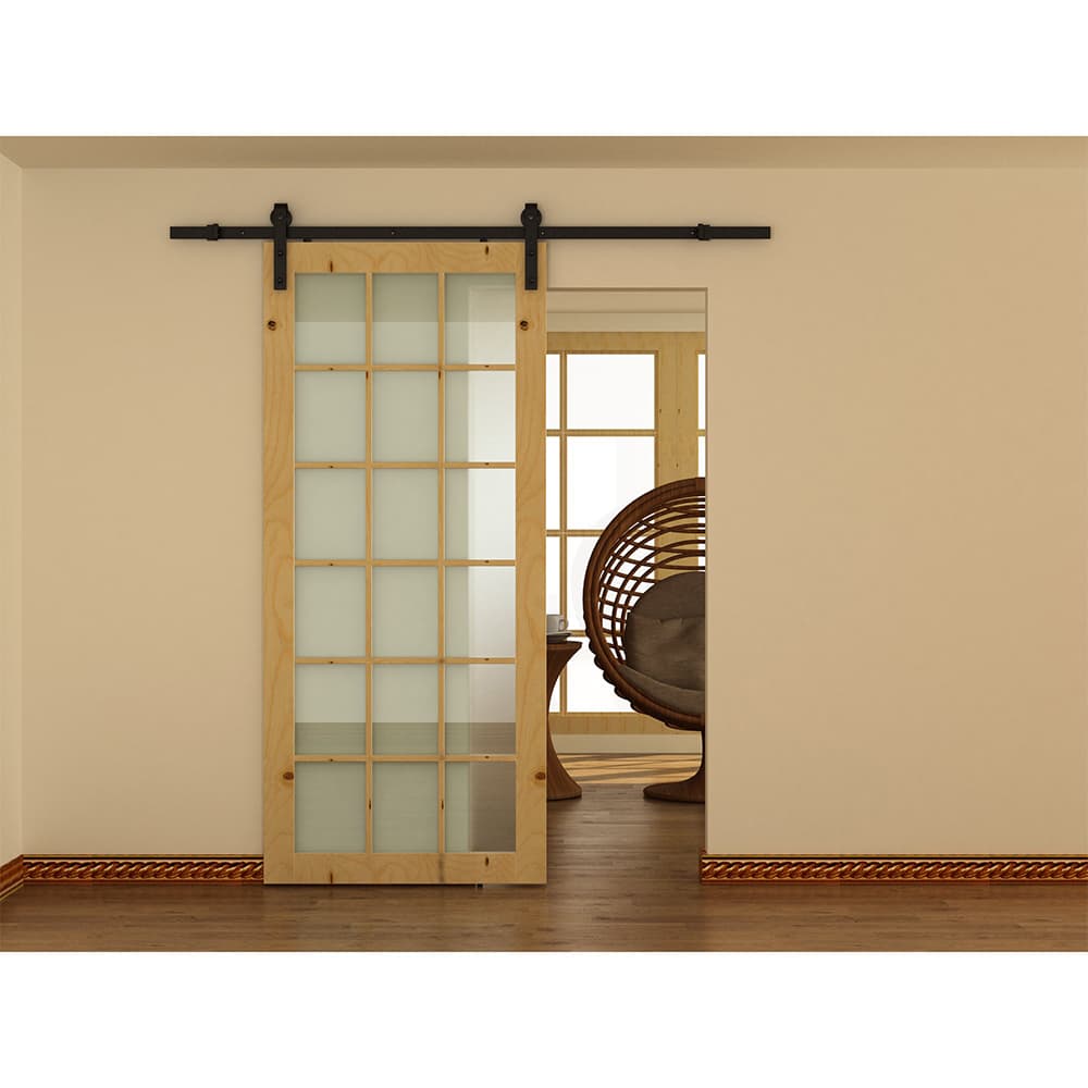 72&quot; Face Mount Barn Door Hardware Kit, Matte Black Finish Alt 2 - Image