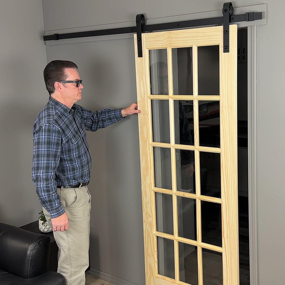 78" Face Mount Barn Door Hardware Kit, Matte Black Finish Alt 3 - Image