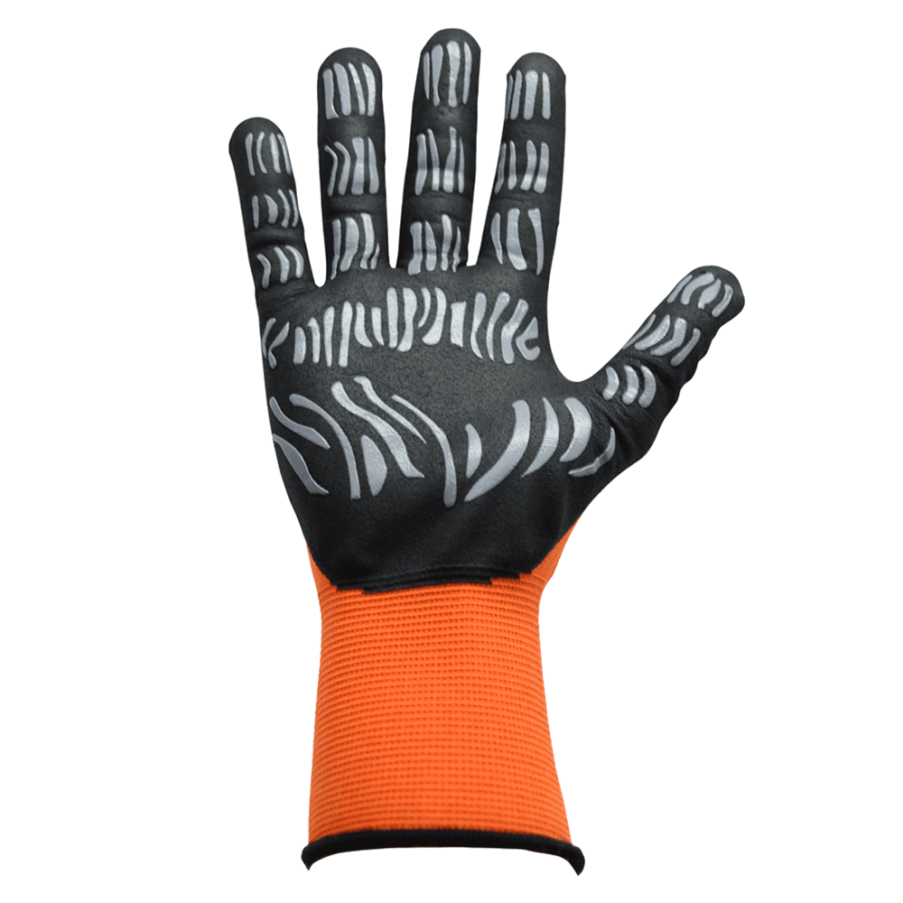 Wurth Large Tigerflex Light Nylon Nitrile Foam Coated Gloves in Orange and Black - Front View