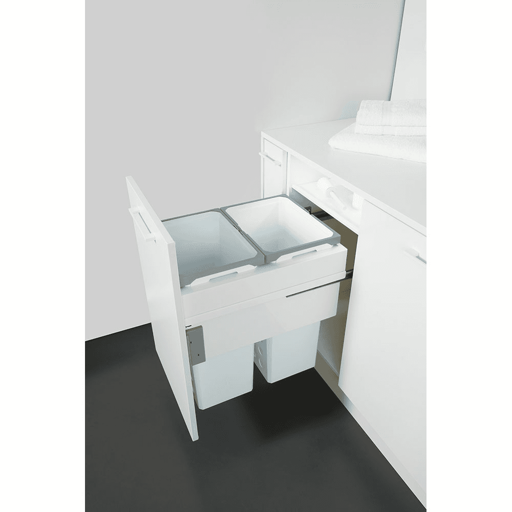 Double 35QT/1.5QT Full Height Hamper System for 13-1/2" Cabinet Opening, Carbon Steel Gray Alt 1 - Image