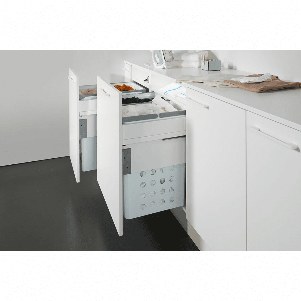 Double 35QT/1.5QT Full Height Hamper System for 13-1/2" Cabinet Opening, Carbon Steel Gray Alt 2 - Image