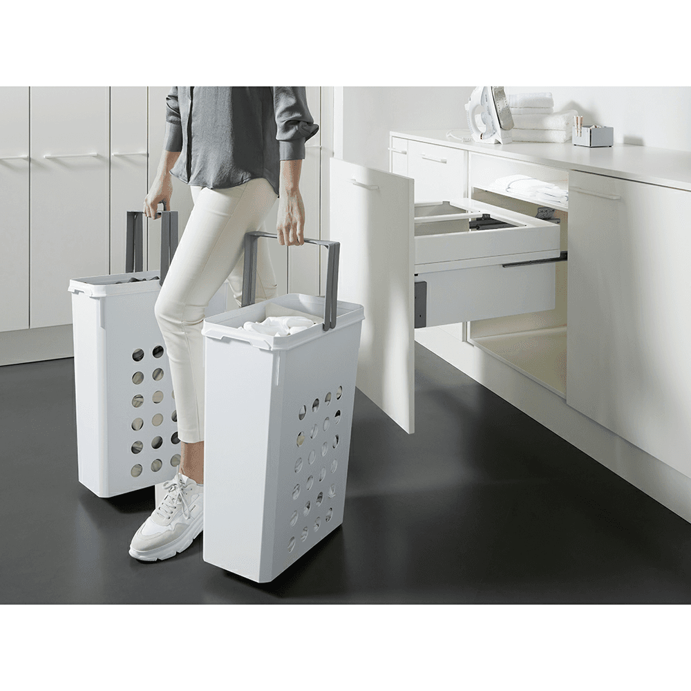Double 46.5QT Full Height Hamper System for 22-1/2" Cabinet Opening, White Alt 4 - Image