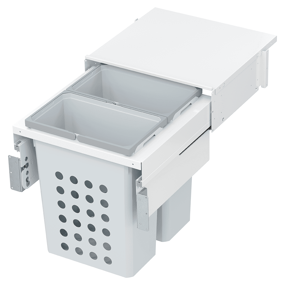 Double 46.5QT Full Height Hamper System for 21" Cabinet Opening, White Main - Image