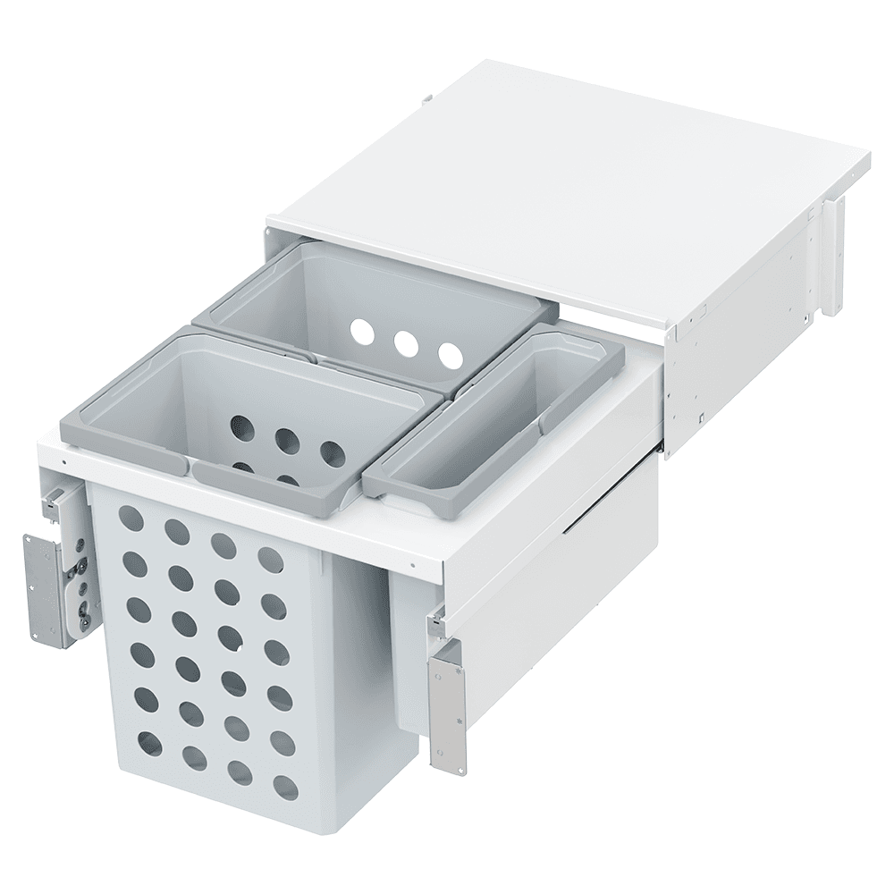 Triple 31QT/10QT Under-Drawer Hamper System for 21" Cabinet Opening, White Main - Image