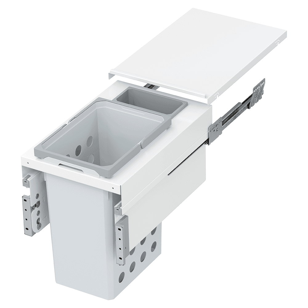 Double 35QT/1.5QT Full Height Hamper System for 13-1/2" Cabinet Opening, White Main - Image
