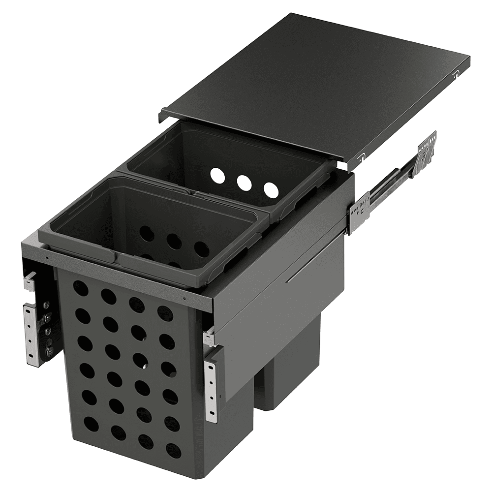 Double 35QT Full Height Hamper System for 16-1/2" Cabinet Opening, Carbon Steel Gray Main - Image