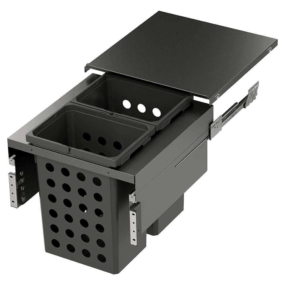 Double 35QT Full Height Hamper System for 19-1/2" Cabinet Opening, Carbon Steel Gray Main - Image