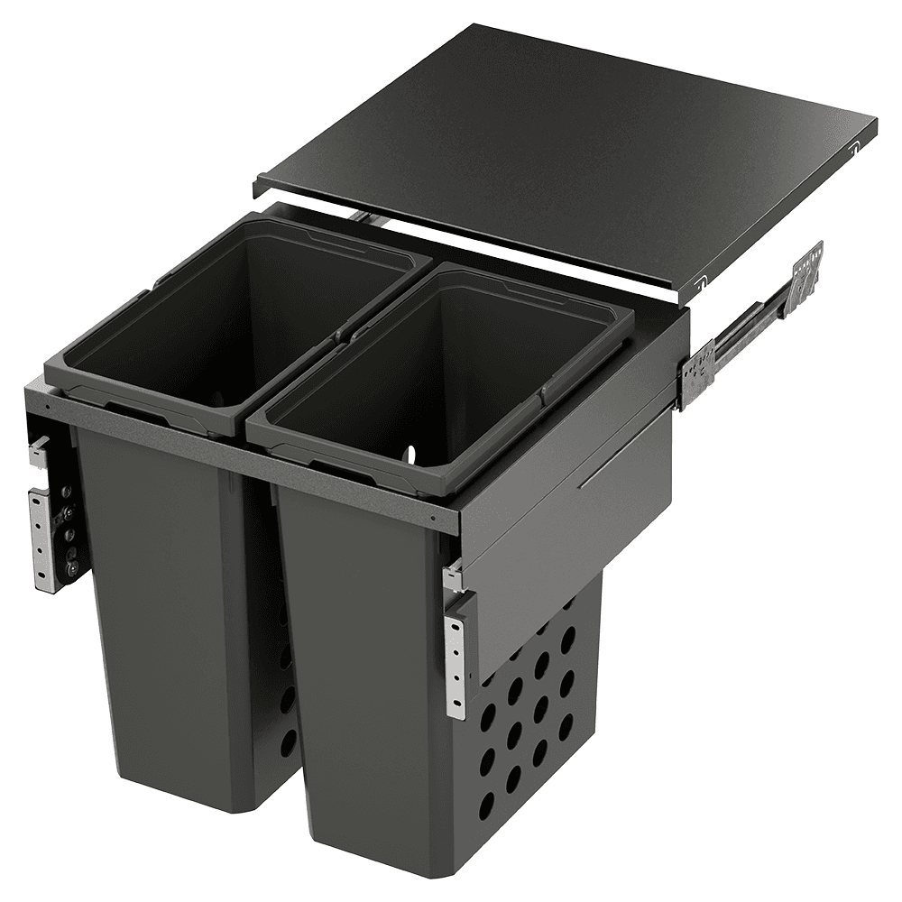 Double 46.5QT Full Height Hamper System for 22-1/2" Cabinet Opening, Carbon Steel Gray Main - Image