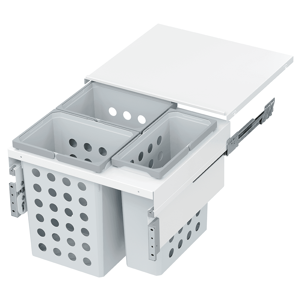 Triple 31QT/22QT Under-Drawer Hamper System for 22-1/2" Cabinet Opening, White Main - Image