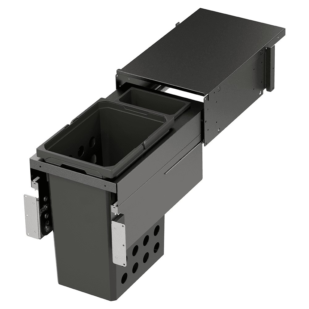 Double 35QT/1.5QT Full Height Hamper System for 12" Cabinet Opening, Carbon Steel Gray Main - Image