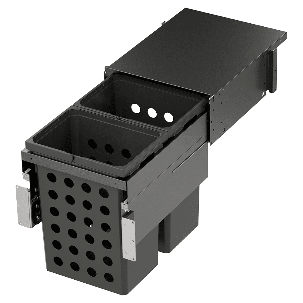 Double 35QT Full Height Hamper System for 15" Cabinet Opening, Carbon Steel Gray Main - Image