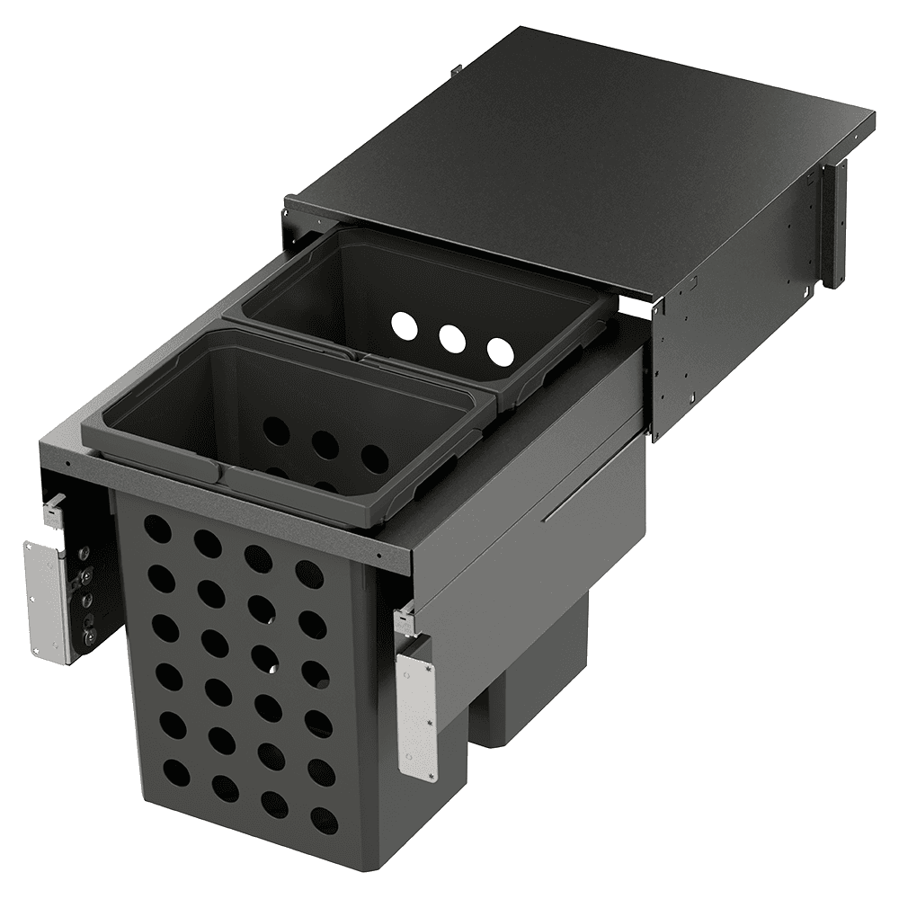 Double 35QT Full Height Hamper System for 18" Cabinet Opening, Carbon Steel Gray Main - Image