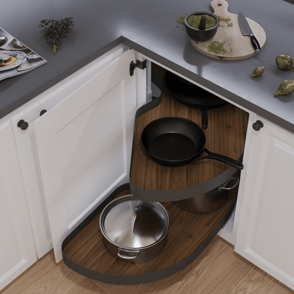 2 Tier Cornerstone® Maxx Planero Left-Hand Blind Corner Pull-Out with PAM and Soft-Closing for 21" Cabinet Openings, Walnut - Alt Image 2