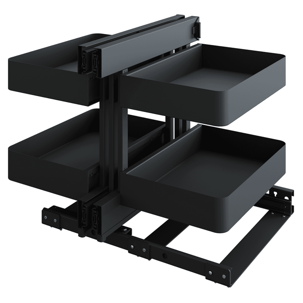 2-Tier Planero Full Access Blind Corner Pull-Out with Soft-Closing for 15" Cabinet Opening, Walnut - Alt Image 1