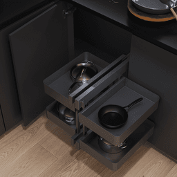 2-Tier Planero Full Access Blind Corner Pull-Out with Soft-Closing for 15" Cabinet Opening, Walnut - Alt Image 2