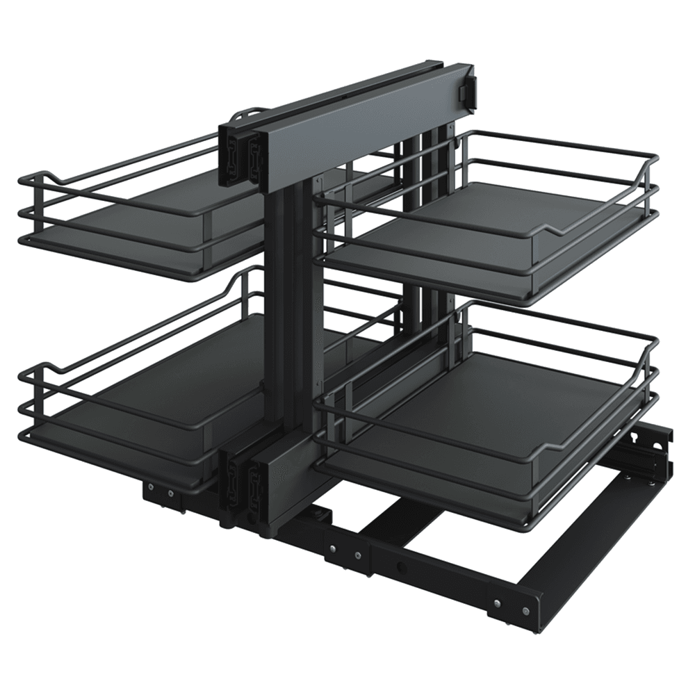 2-Tier Scalea Full Access Blind Corner Pull-Out with Soft-Closing for 15" Cabinet Opening, Carbon Steel Gray - Main Image
