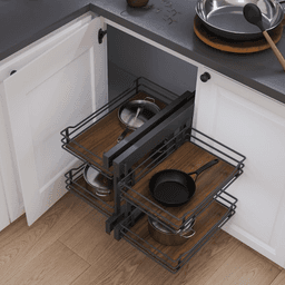 2-Tier Scalea Full Access Blind Corner Pull-Out with Soft-Closing for 15" Cabinet Opening, Walnut - Alt Image 1