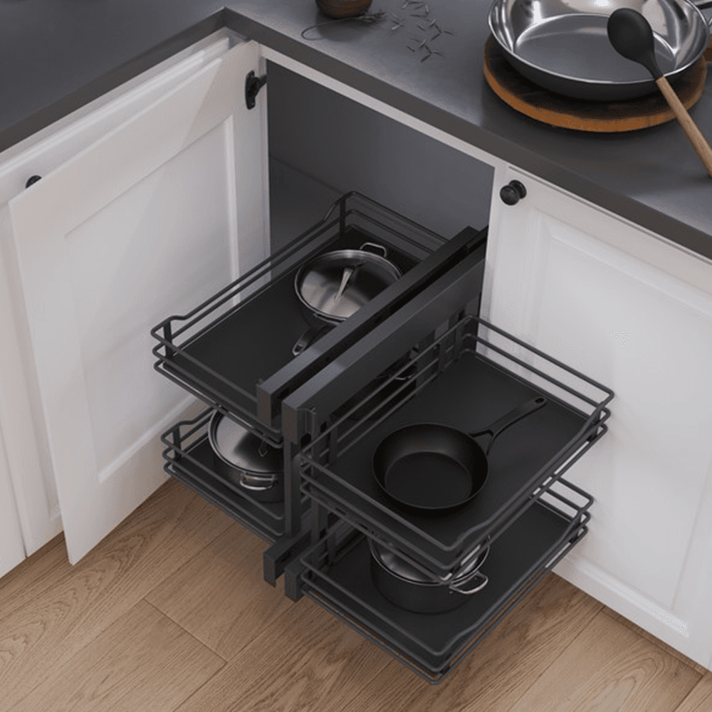 2-Tier Scalea Full Access Blind Corner Pull-Out with Soft-Closing for 15" Cabinet Opening, Walnut - Alt Image 2