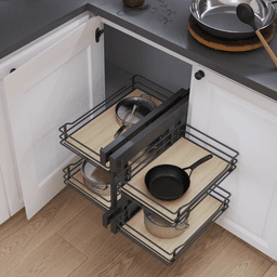 2-Tier Scalea Full Access Blind Corner Pull-Out with Soft-Closing for 15" Cabinet Opening, Walnut - Alt Image 3
