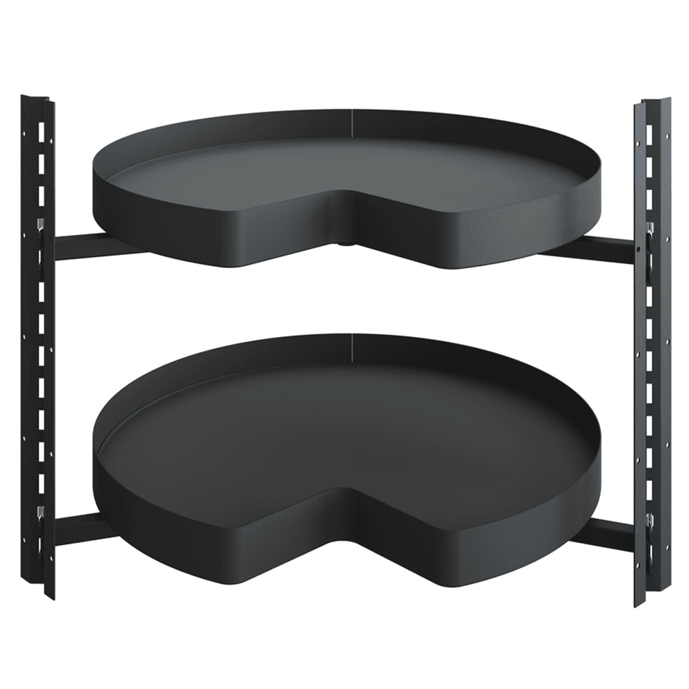 29" Kidney Shaped 2 Tray Planero Lazy Susan, Carbon Steel Gray - Main Image