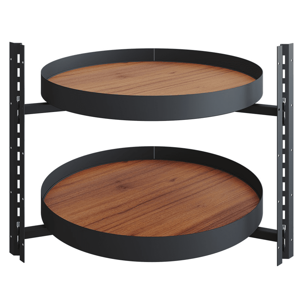 29" Full-Circle Shaped 2 Tray Planero Lazy Susan, Walnut - Main Image