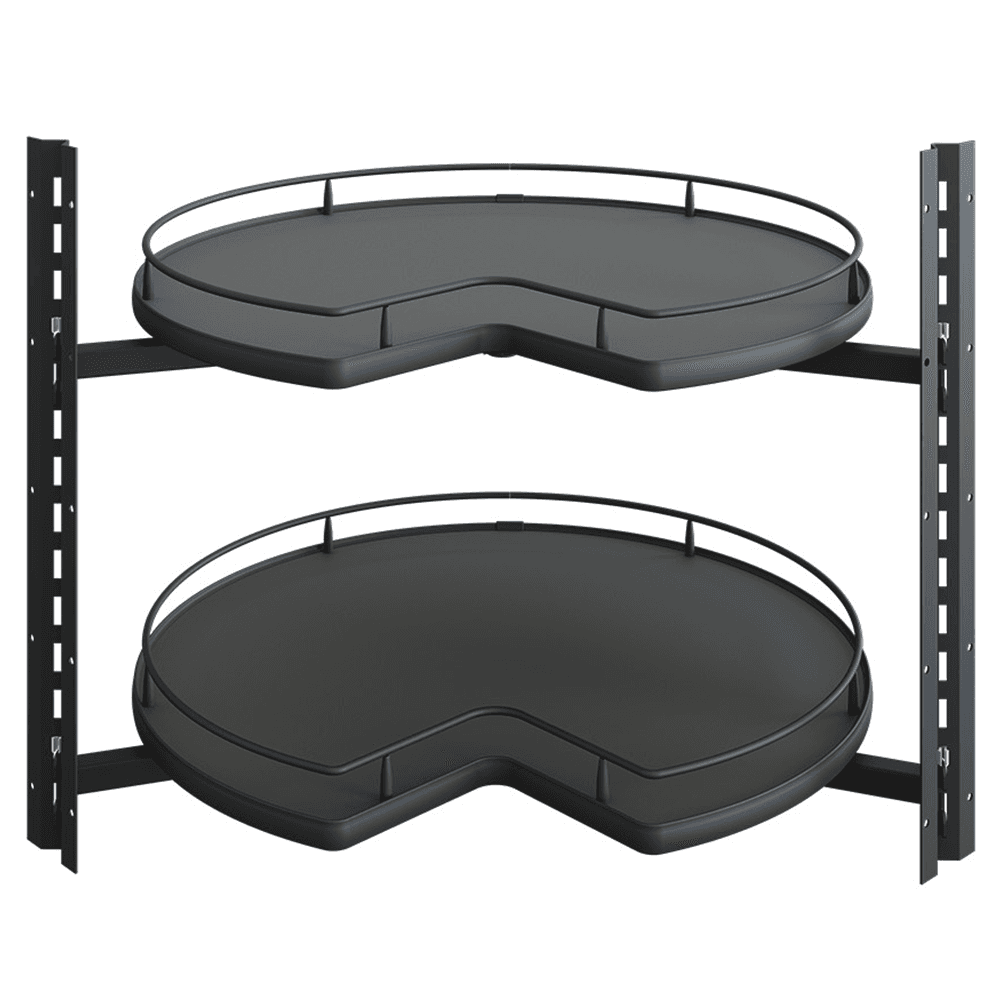 29" Kidney Shaped 2 Tray Scalea Lazy Susan, Carbon Steel Gray - Main Image