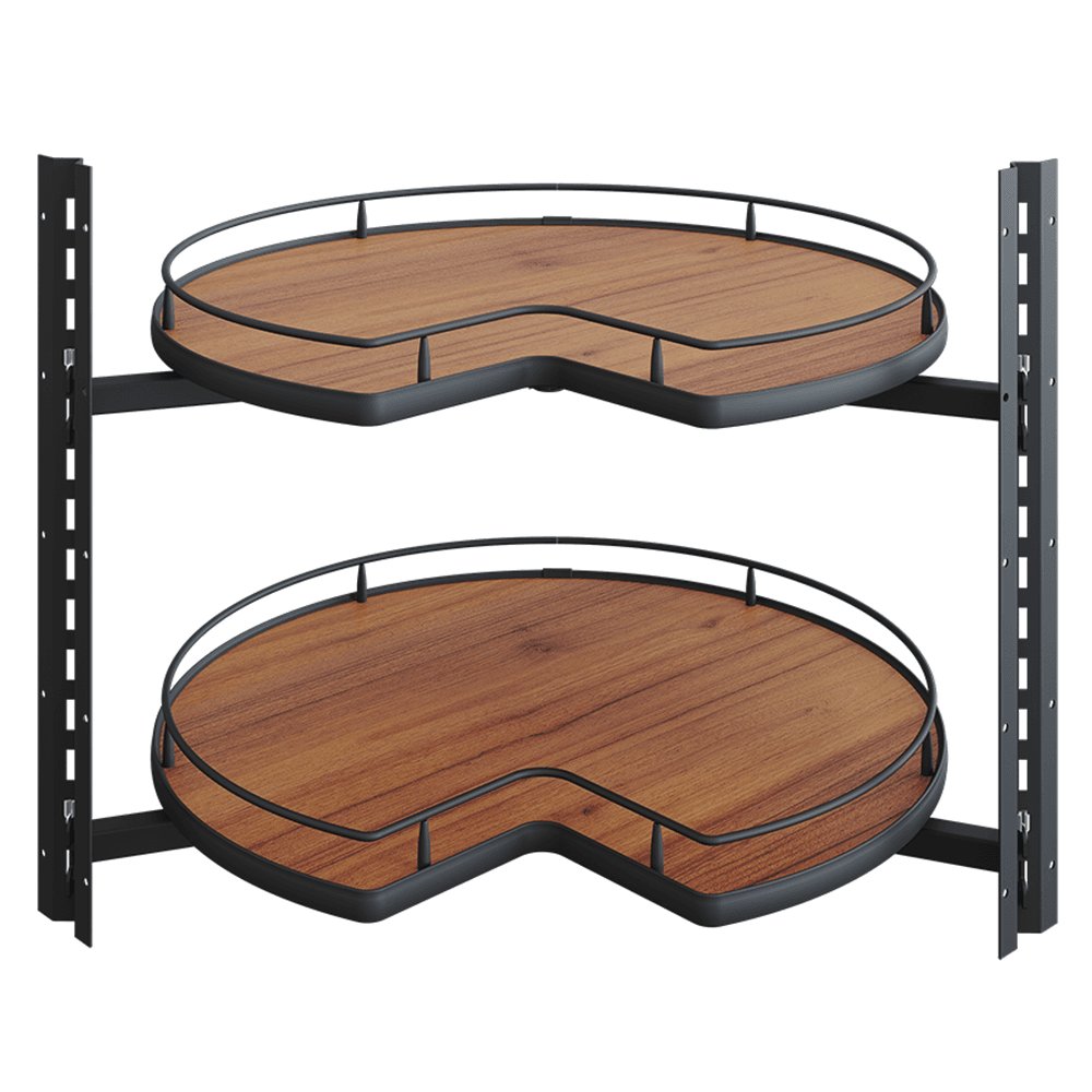 29" Kidney Shaped 2 Tray Scalea Lazy Susan, Walnut - Main Image