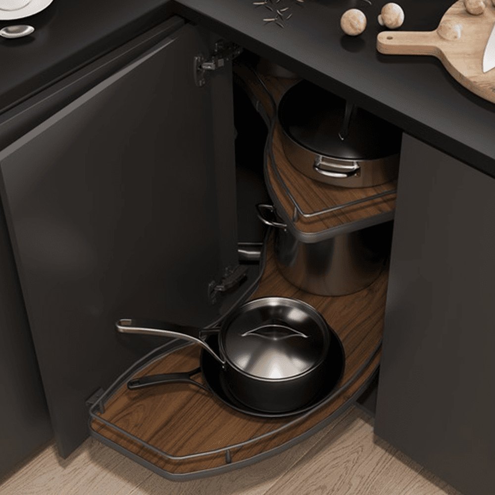 2-Tier Scalea Blind Corner Pull-Out with Soft-Closing for 18" Cabinet Opening, Carbon Steel Gray - Alt Image 2