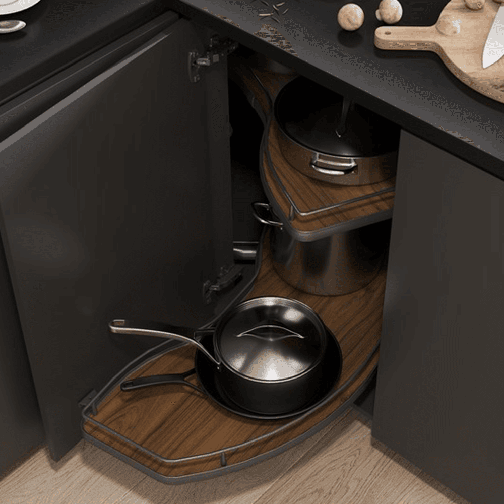 2-Tier Scalea Blind Corner Pull-Out with Soft-Closing for 18" Cabinet Opening, Walnut - Alt Image 1
