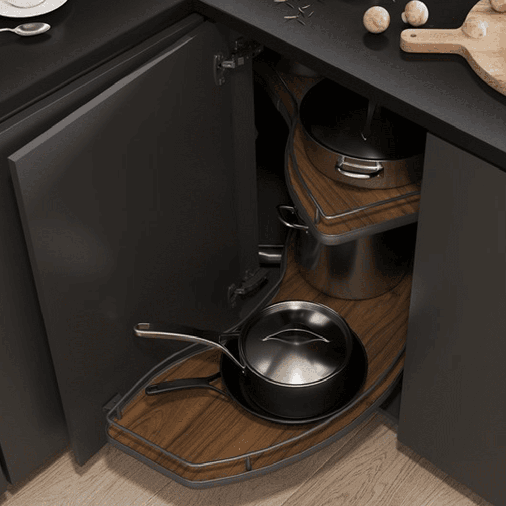 2-Tier Scalea Blind Corner Pull-Out with Soft-Closing for 24" Cabinet Opening, Carbon Steel Gray - Alt Image 2