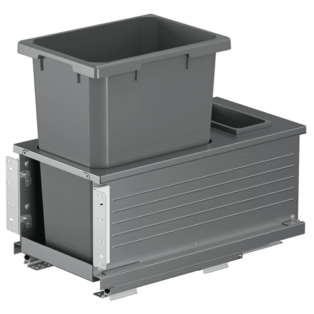 Single 35 Qt Bottom Mount Planero Waste Container Pullout with Soft-Closing, Gray - Main Image