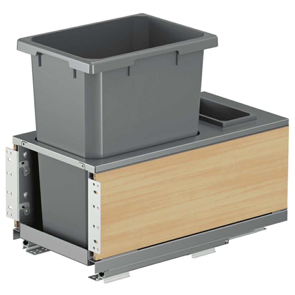 Single 35 Qt Bottom Mount Planero Waste Container Pullout with Soft-Closing and Maple Side Panel, Gray - Main Image