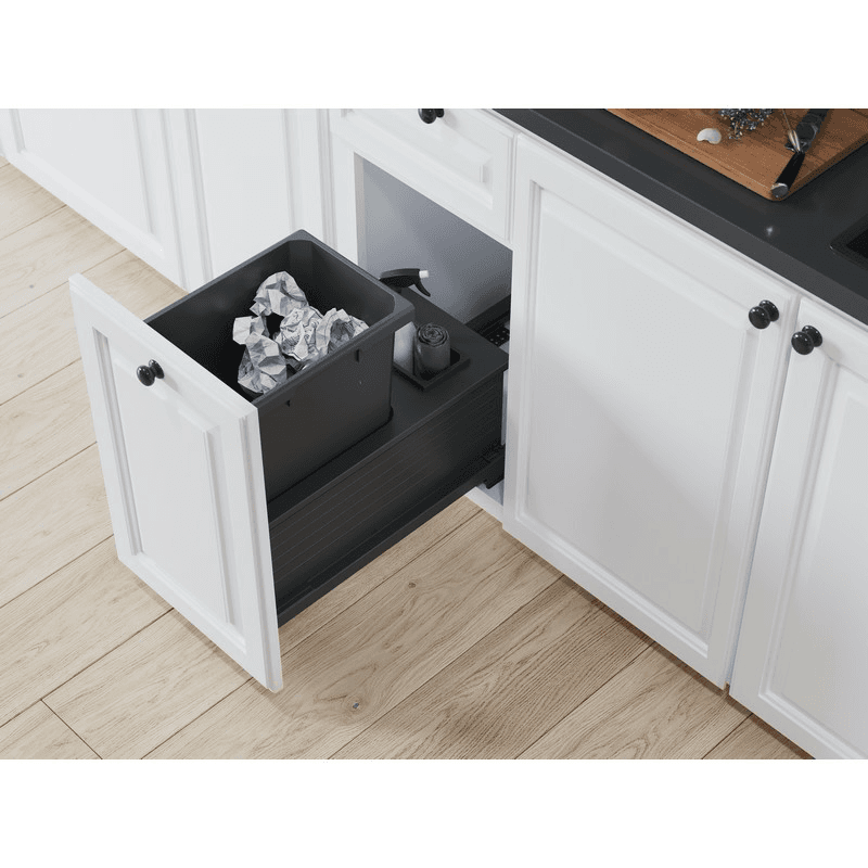 Single 35 Qt Bottom Mount Planero Waste Container Pullout with Soft-Closing and Maple Side Panel, Gray - Alt Image 2