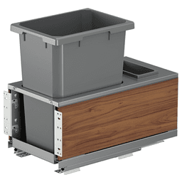 Single 35 Qt Bottom Mount Planero Waste Container Pullout with Soft-Closing and Walnut Side Panel, Gray - Main Image