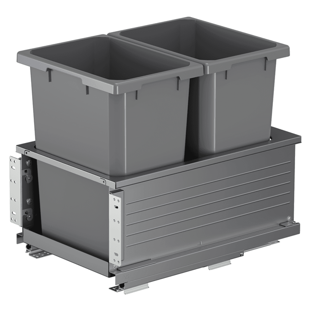 Double 35 QT Bottom-Mount Planero Waste Container Pullout with Soft-Closing, Gray - Main Image