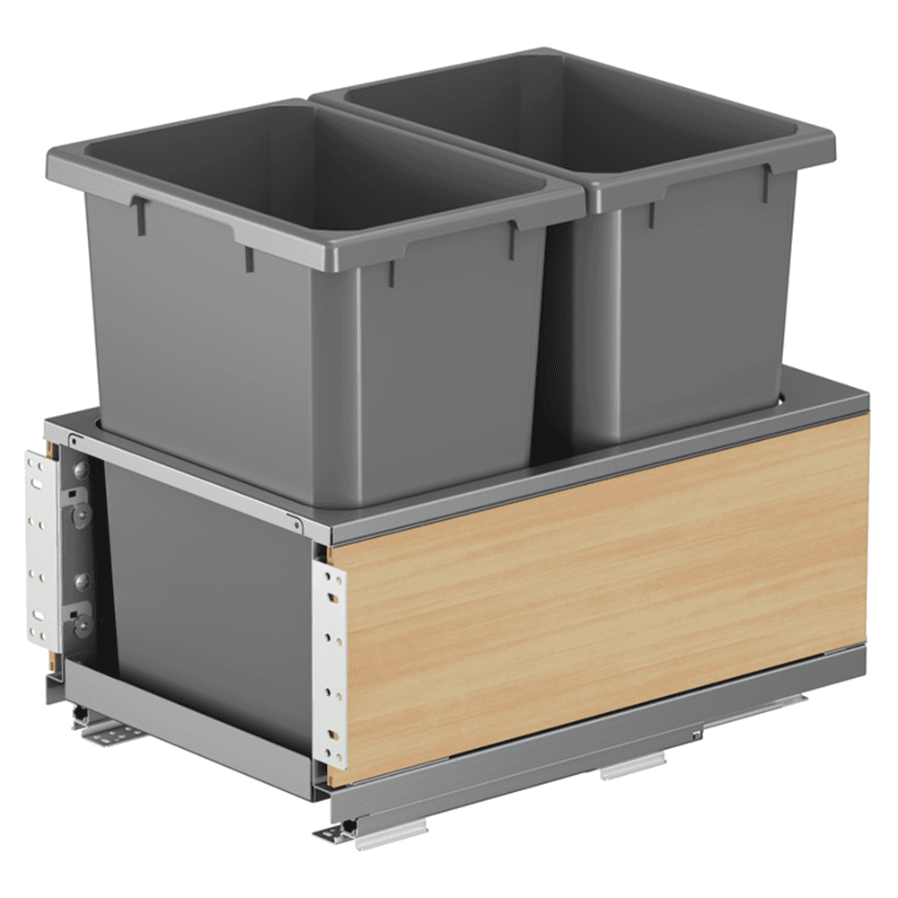 Double 35 QT Bottom-Mount Planero Waste Container Pullout with Soft-Closing and Maple Side Panel, Gray - Main Image
