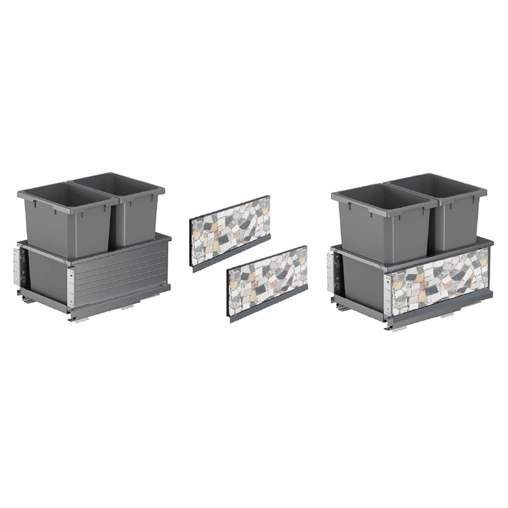 Double 35 QT Bottom-Mount Planero Waste Container Pullout with Soft-Closing and Maple Side Panel, Gray - Alt Image 1