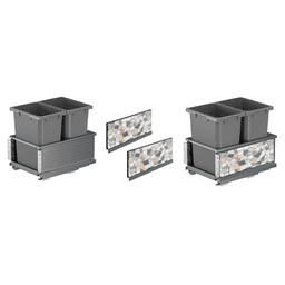 Double 35 QT Bottom-Mount Planero Waste Container Pullout with Soft-Closing and Maple Side Panel, Gray - Alt Image 1