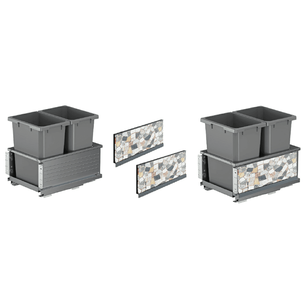 Double 35 QT Bottom-Mount Planero Waste Container Pullout with Soft-Closing and Walnut Side Panel, Gray - Alt Image 1