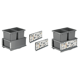 Double 35 QT Bottom-Mount Planero Waste Container Pullout with Soft-Closing and Walnut Side Panel, Gray - Alt Image 1