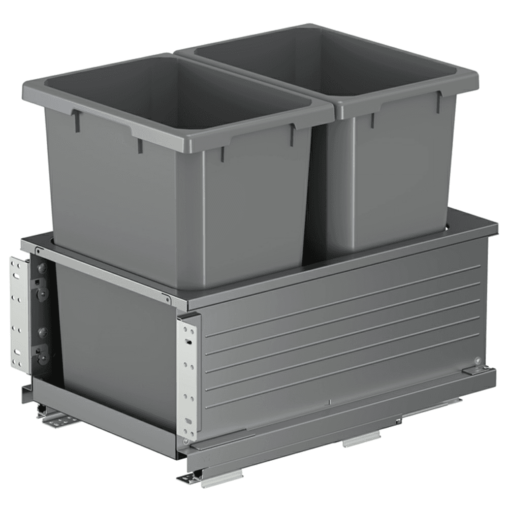 Double 50 QT Bottom-Mount Planero Waste Container Pullout with Soft-Closing, Gray - Main Image