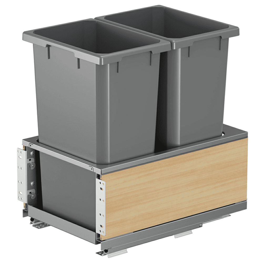 Double 50 QT Bottom-Mount Planero Waste Container Pullout with Soft-Closing and Maple Side Panel, Gray - Main Image