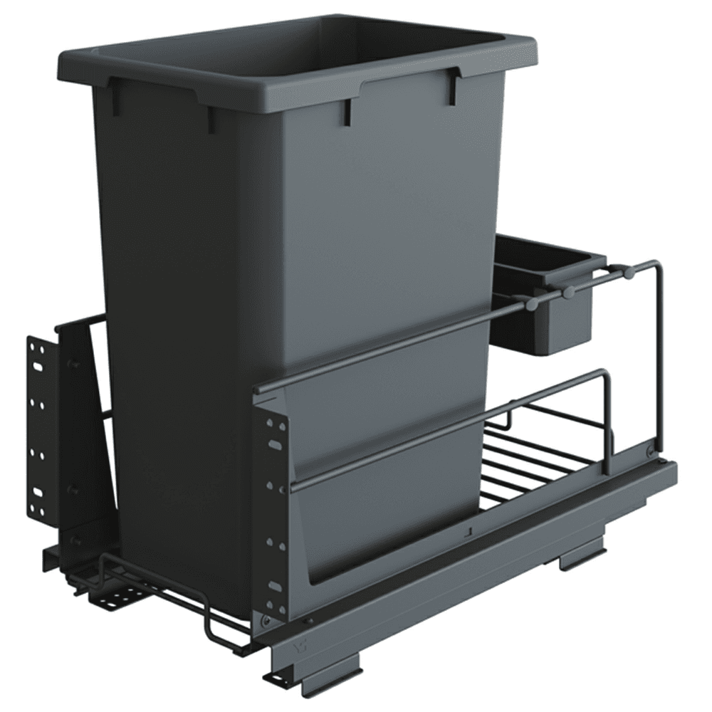 Single 35 Qt Bottom Mount Saphir Waste Container Pullout with Soft-Closing, Gray - Main Image