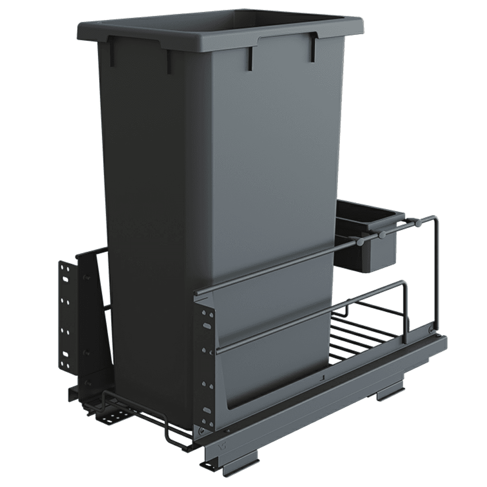 Single 50 Qt Bottom Mount Saphir Waste Container Pullout with Soft-Closing, Gray - Main Image