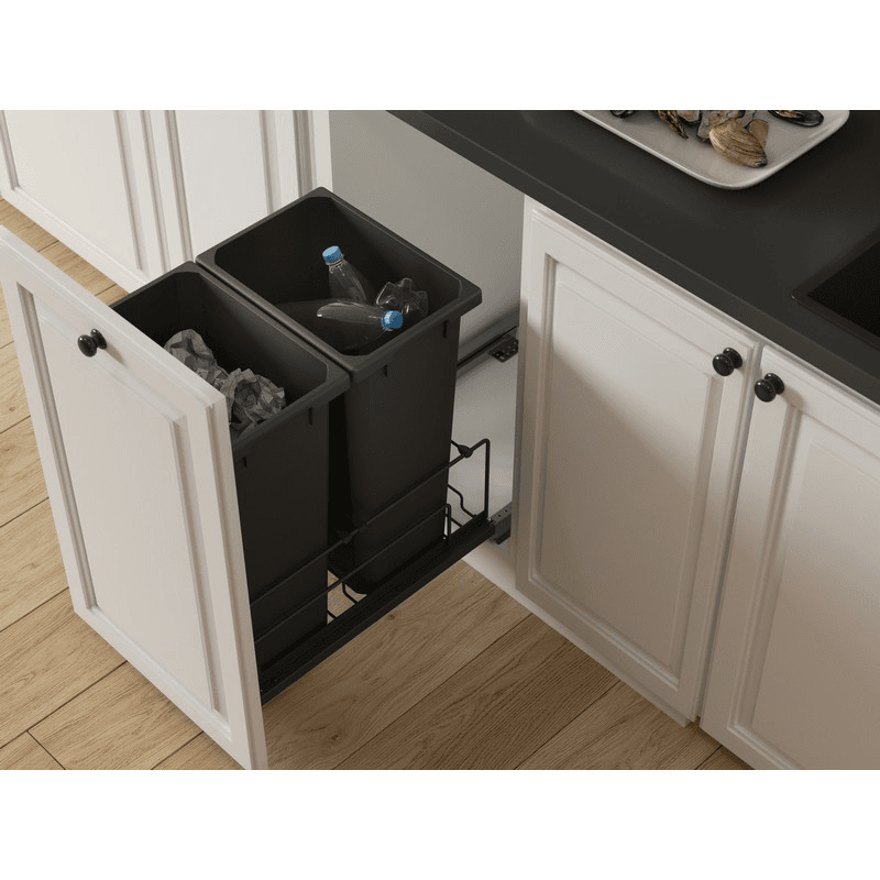 Double 35 QT Bottom-Mount Saphir Waste Container Pullout with Soft-Closing, Gray - Alt Image 1