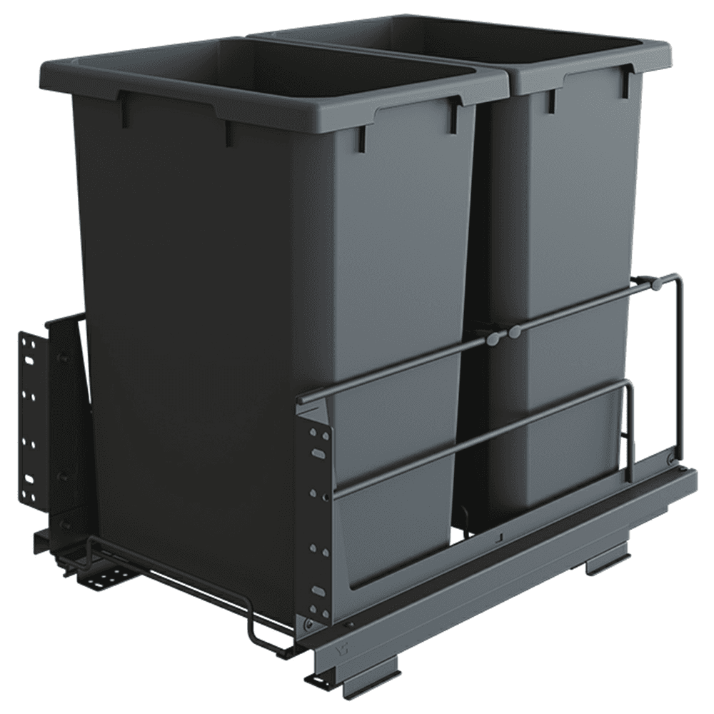 Double 50 QT Bottom-Mount Saphir Waste Container Pullout with Soft-Closing, Gray - Main Image