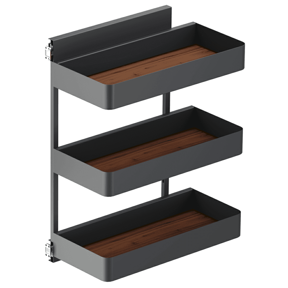 4.09" 3-Tier Planero Base Cabinet Organizer with Soft-Closing, Walnut, 30.5" High - Alt Image 1